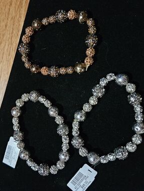 Chicos Crystal Pave Stretch Bracelet - Silver and Rose Gold